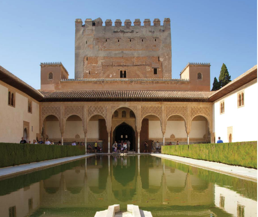 exterior of Spanish villa with reflecting pool