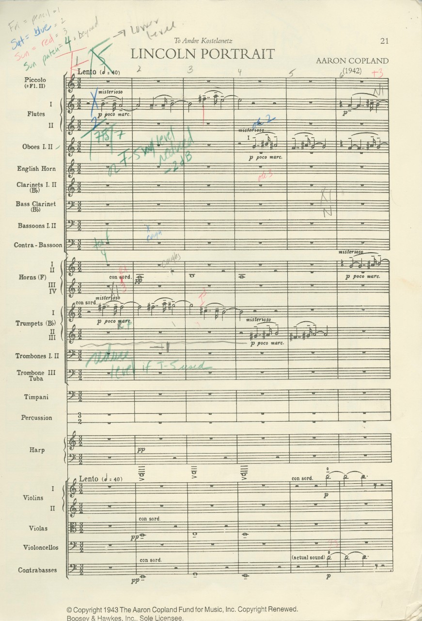 Lincoln Portrait, audio recording on video with music score, 15:00 (2013), NFS