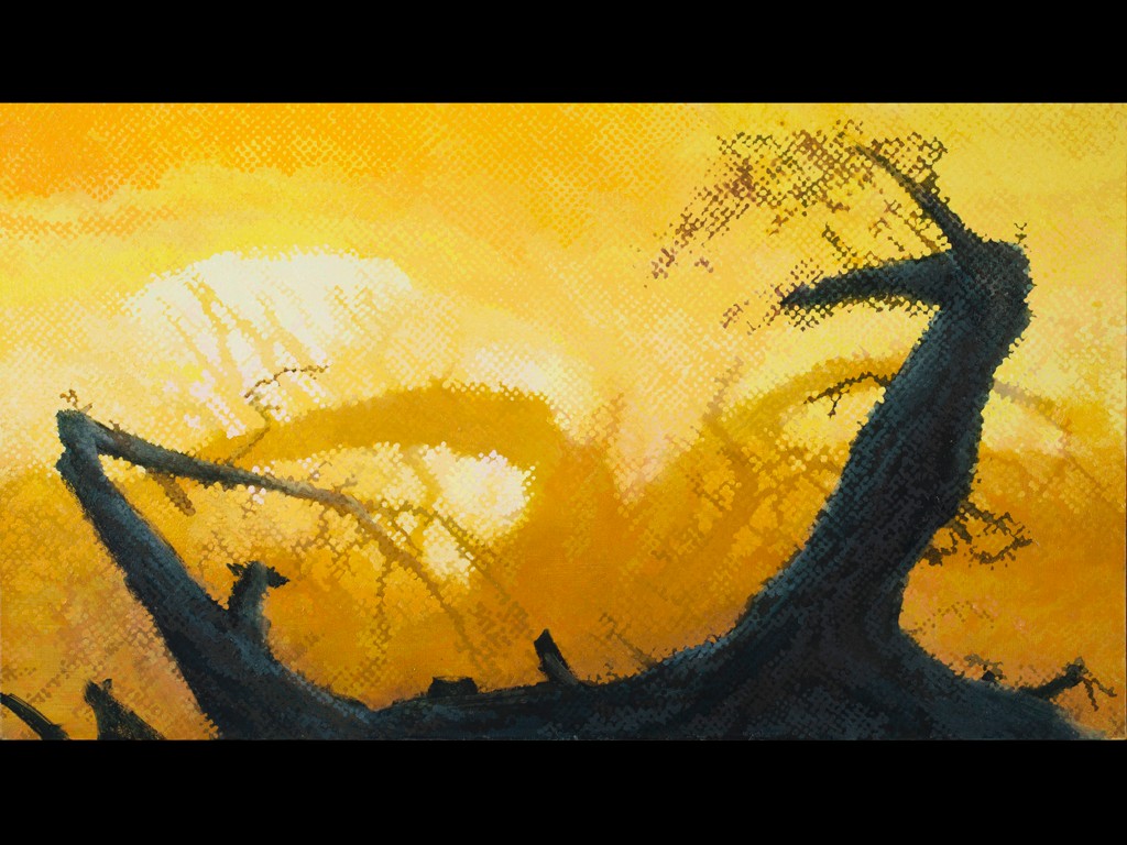 Exhibit photograph - A dark figure with yellow background