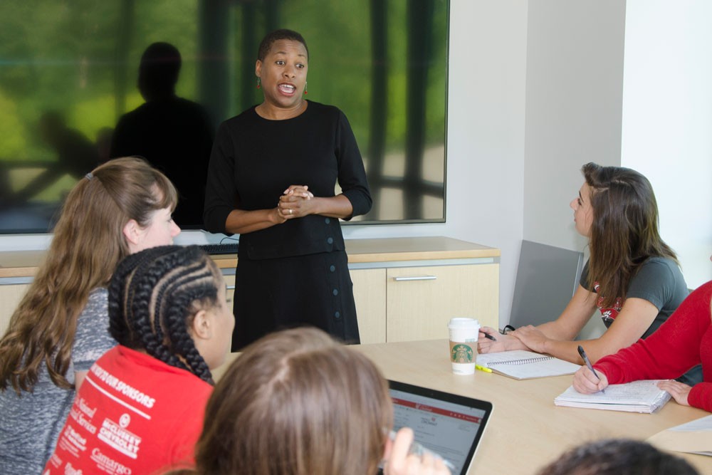 Professor Helene Harte working with students