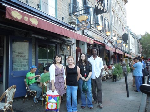 Student group posing on a street in Quebec