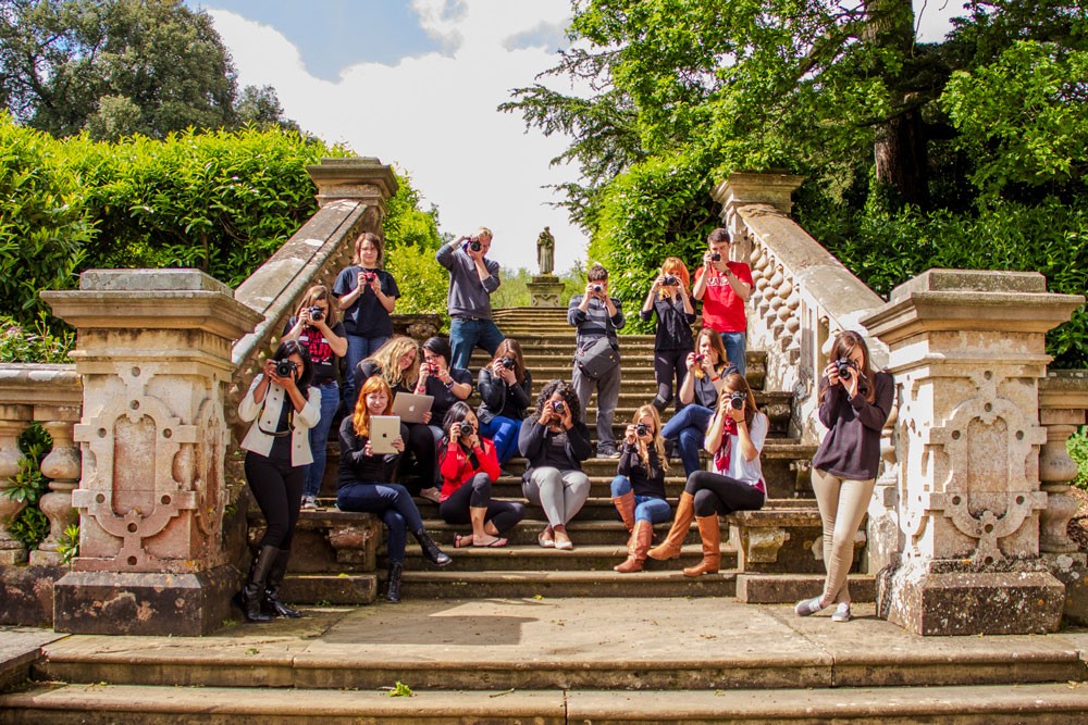 student group in front of Harlaxton Manor steps